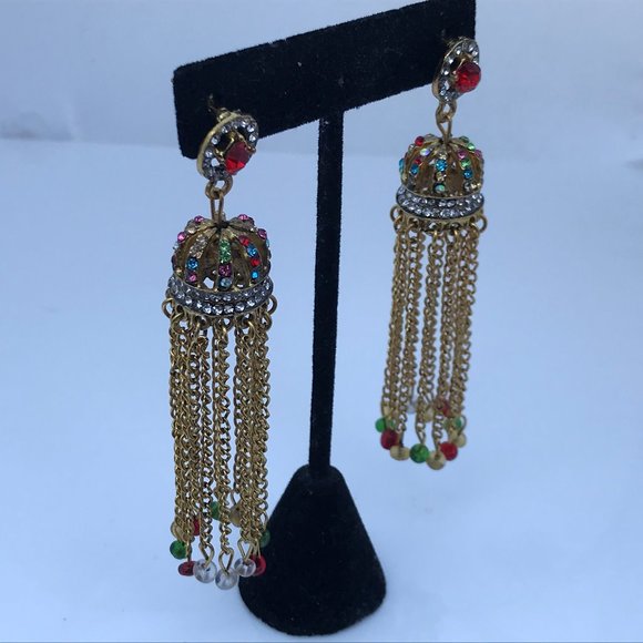 Women Earrings Gold Tone Multi Color Crystal Accen - Picture 5 of 8